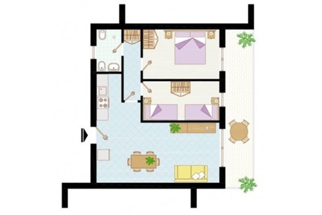Apartmány ANNA - dvě dvoulůžkové ložnice a denní místnost - typ APT. 4+2 C-6