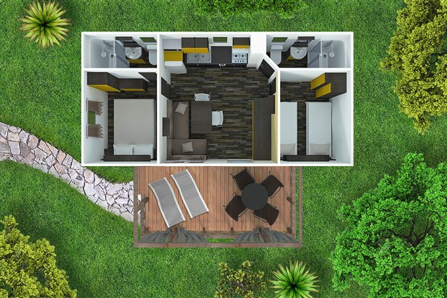 Mobilní domky MARAVEA - dvě dvoulůžkové ložnice a denní místnost - typ M.HOME 4(+2) MARAVEA PREMIUM VILLAGE - Mediterranean Premium Village