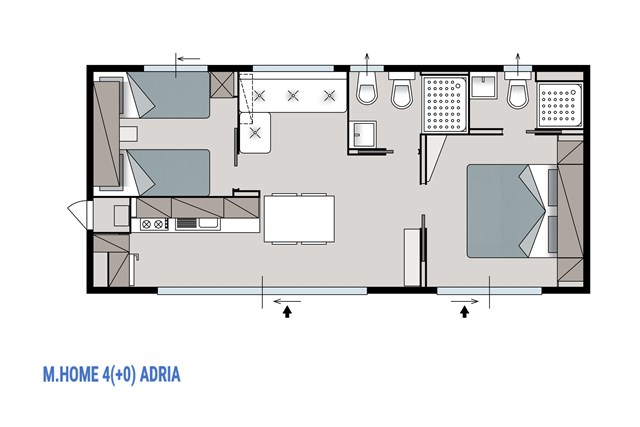 Mobilní domky STRAŠKO - dvě dvoulůžkové ložnice a denní místnost - typ M.HOME 4(+0) ADRIA