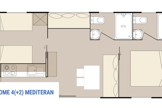 Mobilní domky STRAŠKO - dvě dvoulůžkové ložnice a denní místnost - typ M.HOME 4(+2) MEDITERAN