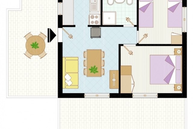 Apartmány URANO - dvě dvoulůžkové ložnice a denní místnost - typ APT. 4+2 C1-6