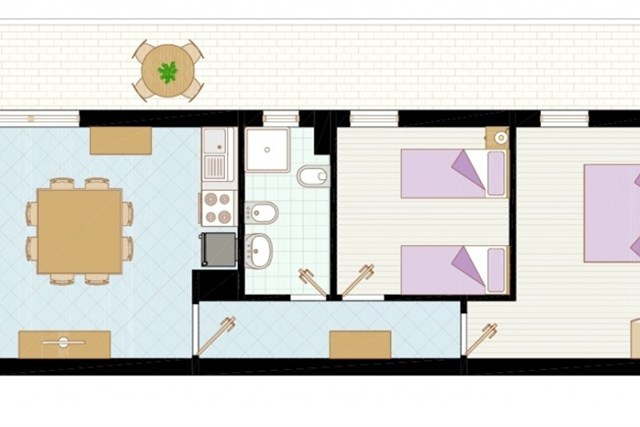 Apartmány AZZURRA - dvoulůžková ložnice, třílůžková ložnice a denní místnost - typ APT. 5+1 C-6