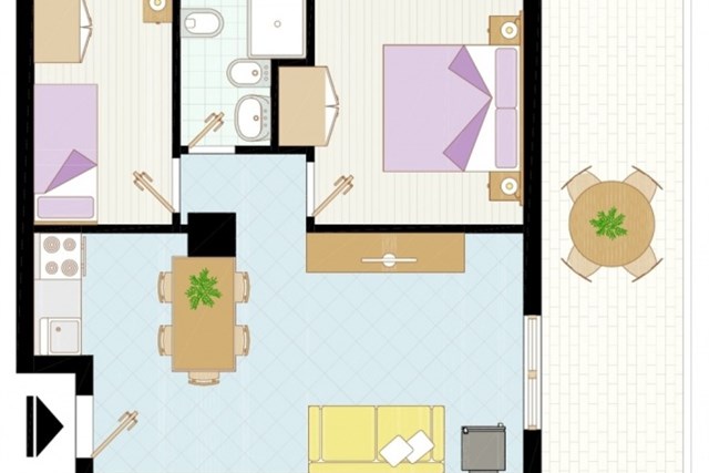 Apartmány TONIN A & B - dvě dvoulůžkové ložnice (palanda) a denní místnost - typ APT. 4+1 C-5