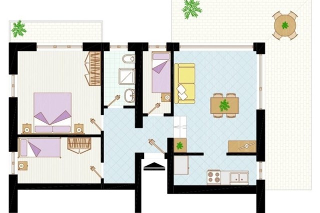 Apartmány VILLE FREDIANA E ANNA - dvoulůžková ložnice, ložnice s palandou, jednolůžková ložnice a denní místnost - typ APT. 5+0 AP D-5