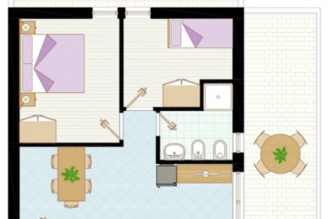 Apartmány ACQUAVERDE - dvě dvoulůžkové ložnice (palanda) a denní místnost - typ APT. 4+2 C-6