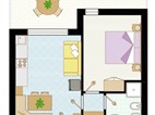 Apartmány ATLANTE - dvoulůžkový pokoj a denní místnost - typ APT. 2+2 B-4