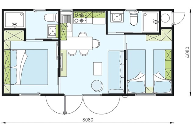 Mobilní domky MEDITERAN KEMP SELCE - mobilní domek až pro 6 osob - typ M.home 4(+2) COMFORT